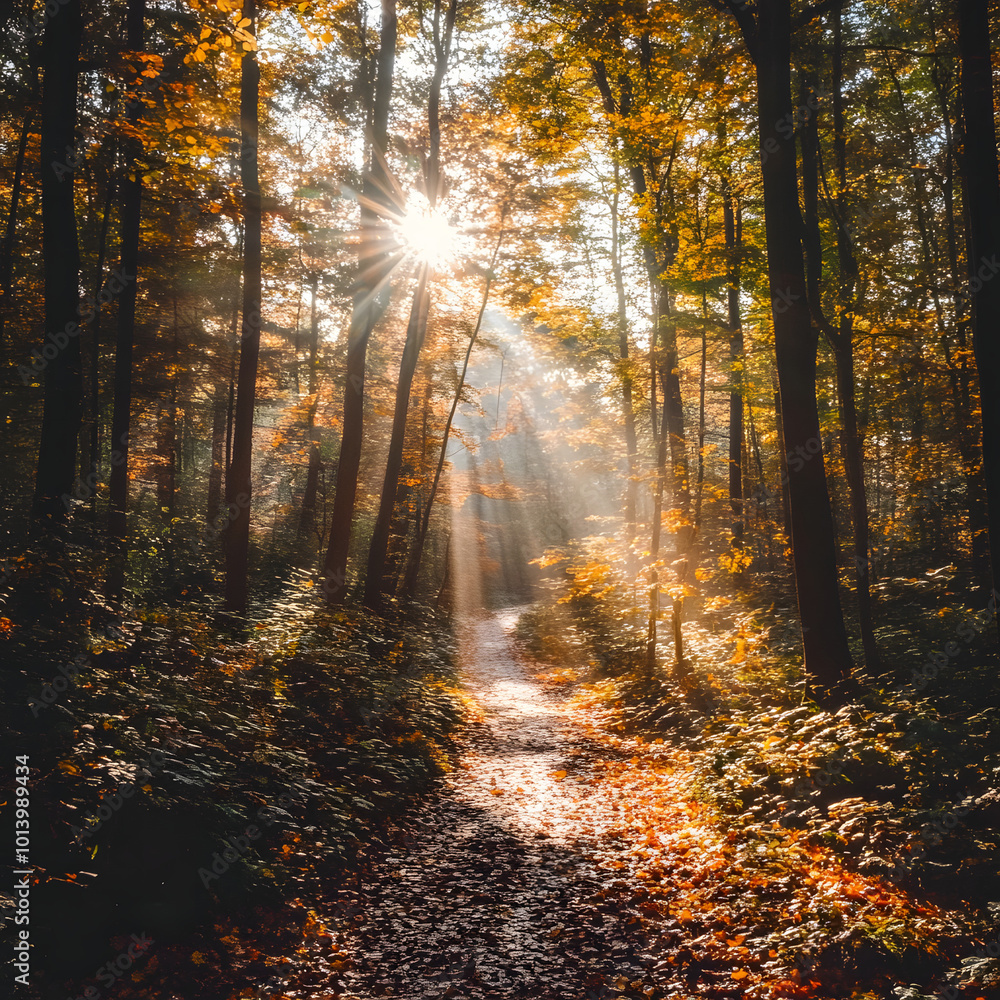 Obraz premium Enchanting Autumn Forest Path with Vibrant Foliage