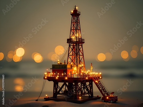 Oil rig in new year light holiday business