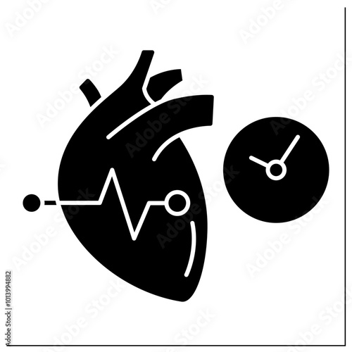 Anemia glyph icon. Disease symptoms. Irregular heartbeats. Abnormal heart rhythm. Health protection concept. Filled flat sign. Isolated silhouette vector illustration