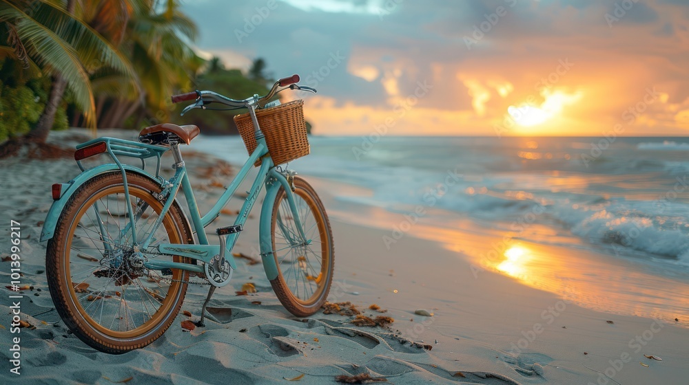 vintage bike on the seaside beach, bicycle on the beach. vacation with ...