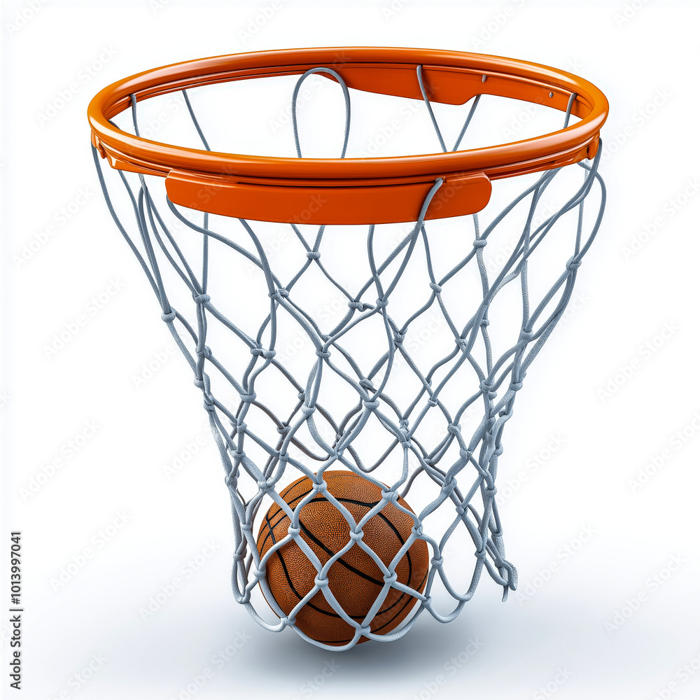 A Basketball Hoop with a Ball Getting In the net A Basketball Hoop with a Ball Getting In the net