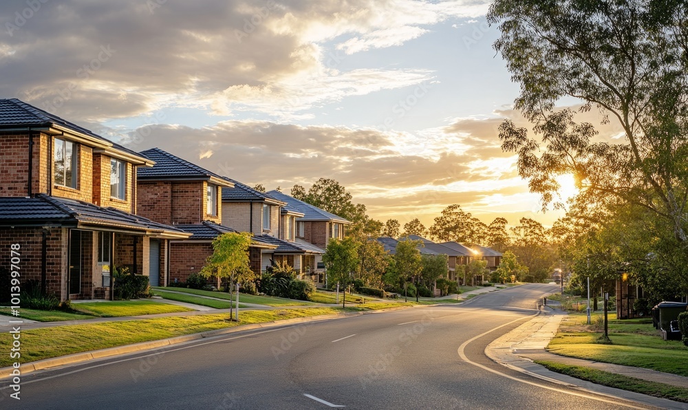 brick homes along road at dusk in Wallsend, Newcastle brick homes along road at dusk in Wallsend, Newcastle
