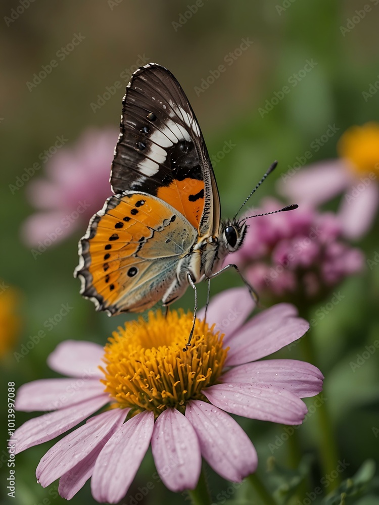 A butterfly perched on a flower. A butterfly perched on a flower.