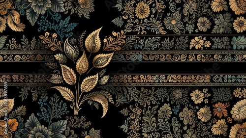 Indonesian batik motifs with very distin black background photo