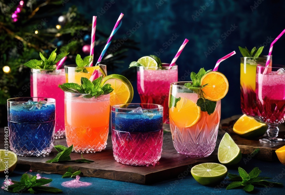 colorful vibrant fizzy drinks elegant glassware refreshing bubbles lively garnishes festive setup, bubbly, beverage, sparkling, carbonation, ice, refreshment colorful vibrant fizzy drinks elegant glassware refreshing bubbles lively garnishes festive setup, bubbly, beverage, sparkling, carbonation, ice, refreshment