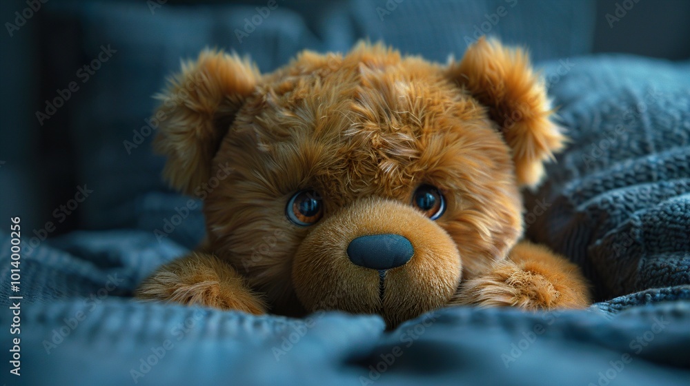 Close-up of a Teddy Bear Lying in a Bed Close-up of a Teddy Bear Lying in a Bed