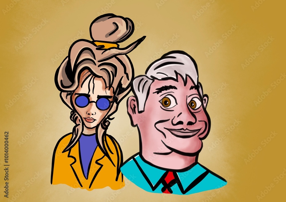 Cartoon style illustration of a man and a woman having fun together. Cartoon style illustration of a man and a woman having fun together.