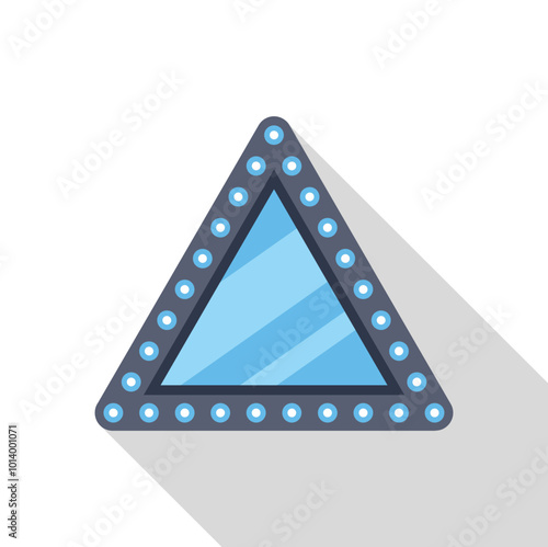 Triangle window with blue glass and round lamps is shining bright on white background