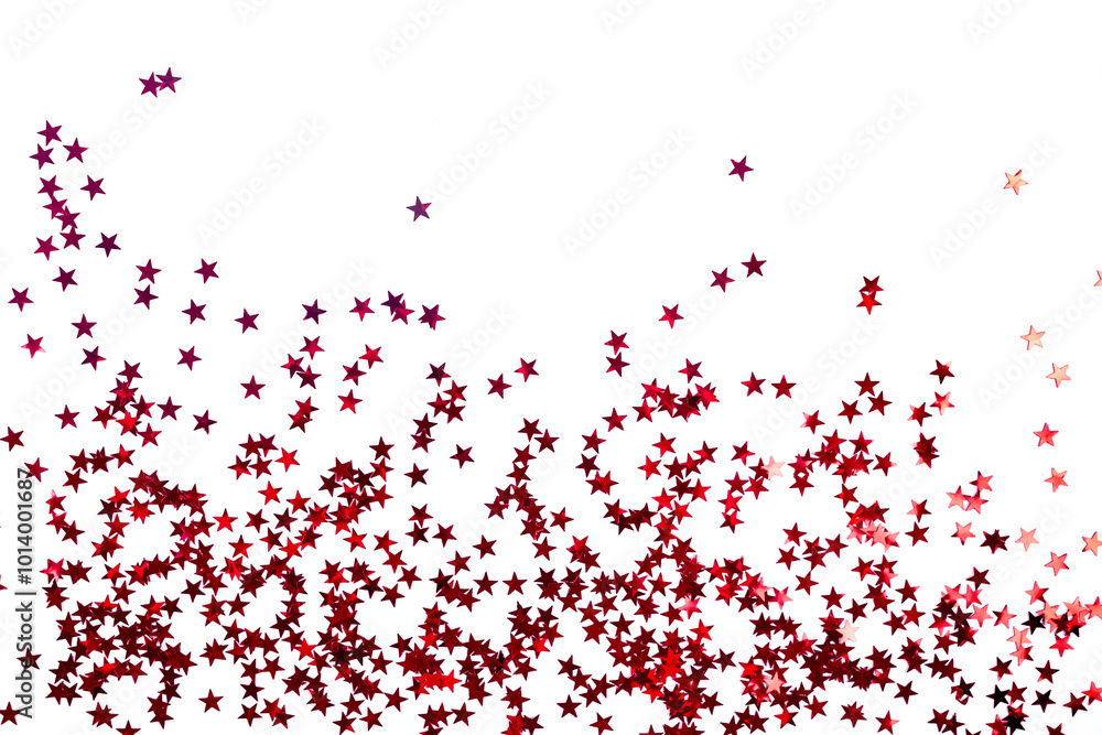 Christmas background with small red glitter stars on white background. Christmas background with small red glitter stars on white background.