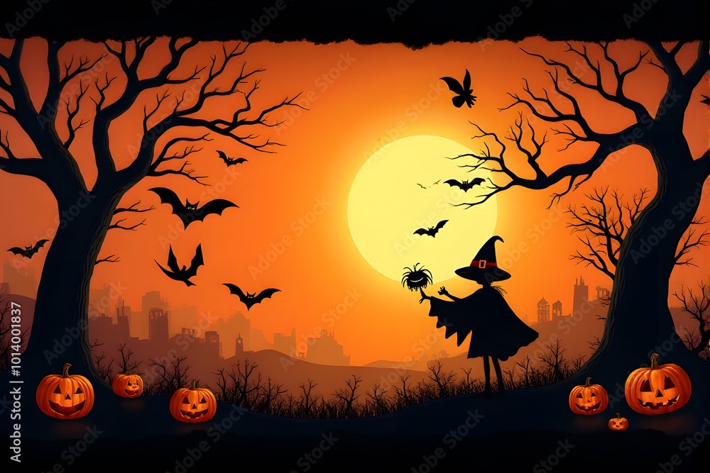 Halloween Orange Sky and Witch Halloween Orange Sky and Witch