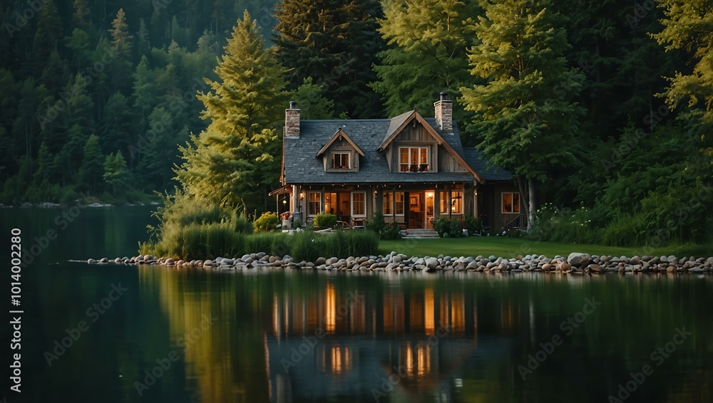 A cozy house by the lake. A cozy house by the lake.