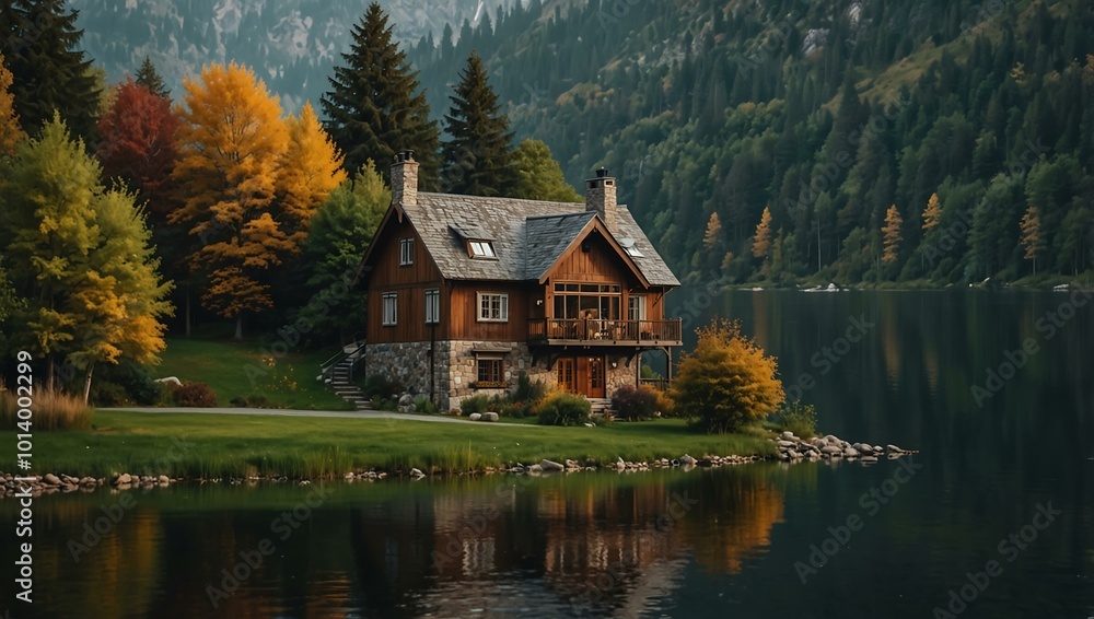 A cozy house by the lake. A cozy house by the lake.