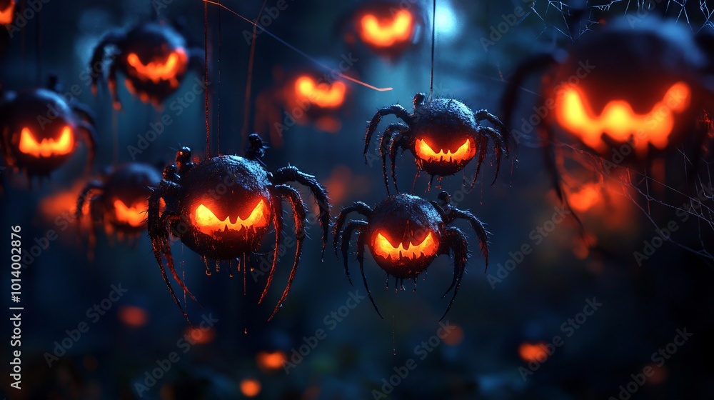 cartoon Halloween spiders with glowing eyes cartoon Halloween spiders with glowing eyes