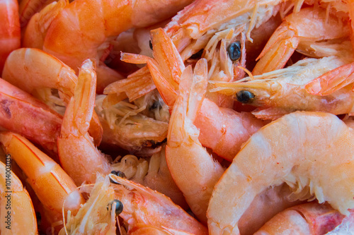 close-up: red boiled shrimps looking tasty