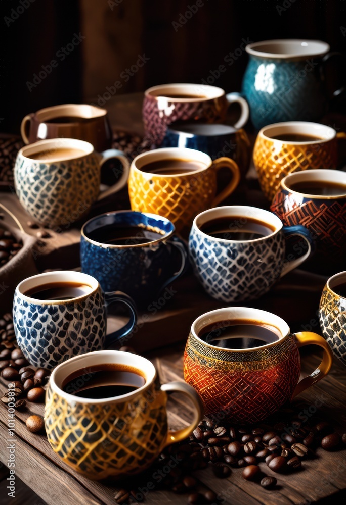 vibrant ceramic mugs filled steaming poured coffee creating cozy inviting setting, cup, hot, beverage, colorful, drink, porcelain, patterned, morning, cuppa vibrant ceramic mugs filled steaming poured coffee creating cozy inviting setting, cup, hot, beverage, colorful, drink, porcelain, patterned, morning, cuppa