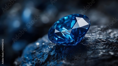 Natural blue sapphire on a blue-black background, highlighting the gemstone's vivid color, brilliance, and intricate facets, creating a striking visual contrast