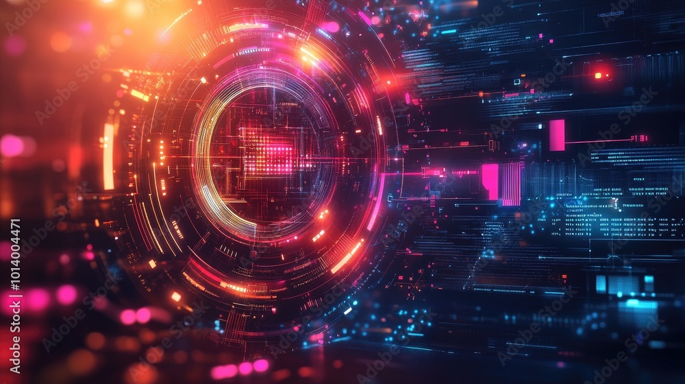 Futuristic Digital Technology Background with Vibrant Circuit Elements and Data Visualization Futuristic Digital Technology Background with Vibrant Circuit Elements and Data Visualization
