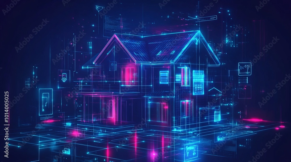 Smart home technology conceptual banner The Internet of Things IoT with automation and data exchange in manufacturing Cybersecurity for IoT in country homes A modern digital Smart home technology conceptual banner The Internet of Things IoT with automation and data exchange in manufacturing Cybersecurity for IoT in country homes A modern digital