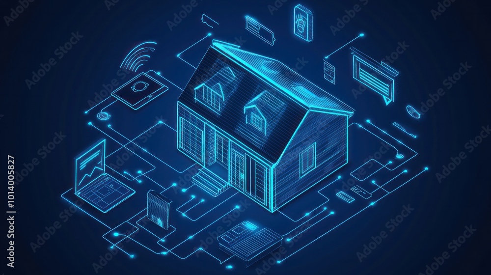 Smart home wireframe vector icon in an isometric view Illustrates the concept of a smart home integrated with the Internet of Things Smart home wireframe vector icon in an isometric view Illustrates the concept of a smart home integrated with the Internet of Things