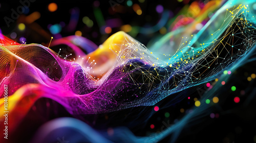 Abstract futuristic digital wallpaper with wavy mesh web 