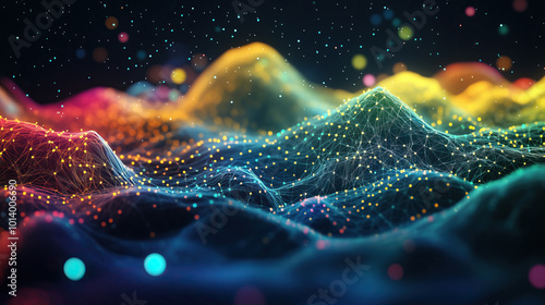 Abstract futuristic digital wallpaper with wavy mesh web 