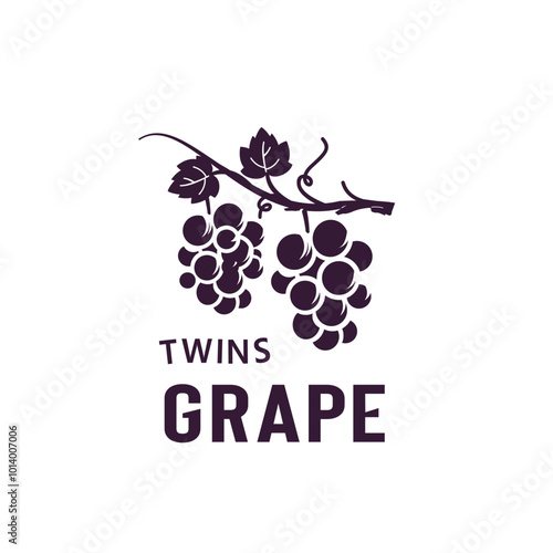 illustration of twin grape logo with tendrils suitable for fruit shops and fruit plantations