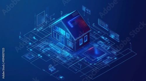 Vector conceptual banner for smart home technology Illustrates the integration of IoT systems and home automation through internet technology