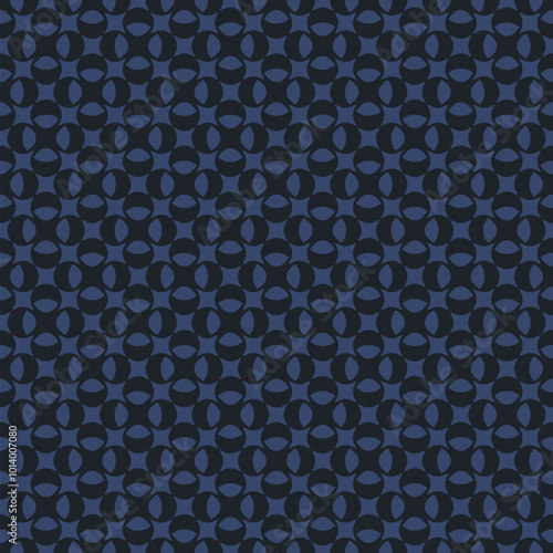 Abstract floral geometric seamless pattern. Simple vector dark blue ornament in asian style. Subtle background texture with floral silhouettes, leaves, small curved shapes. Repeatable geo design