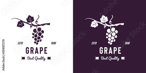vintage grape logo illustration with vines suitable for fruit shops and fruit plantations