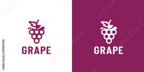 Minimalist grape logo illustration with simple leaves, suitable for fruit shops and fruit plantations