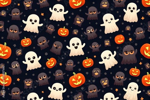 Adorable Halloween Ghost and Pumpkin Illustration