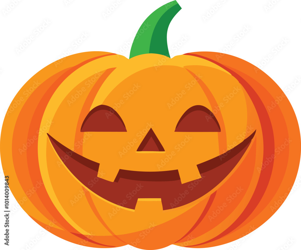 Fototapeta premium Smiling Halloween pumpkin with a carved face, bright orange, in a simple cartoon style