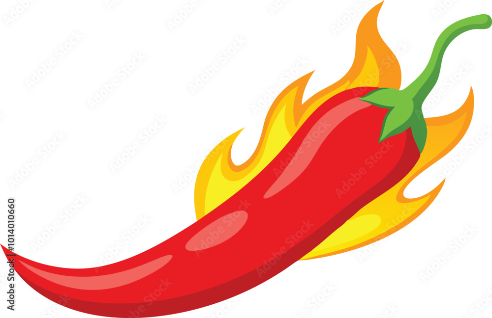 Flaming red chili pepper in a dynamic and spicy illustration