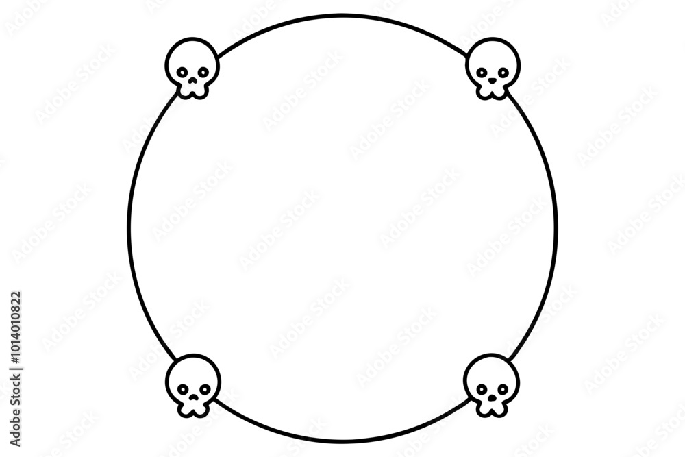 Fototapeta premium minimalist linear design of round frame made of skulls and bones in black color