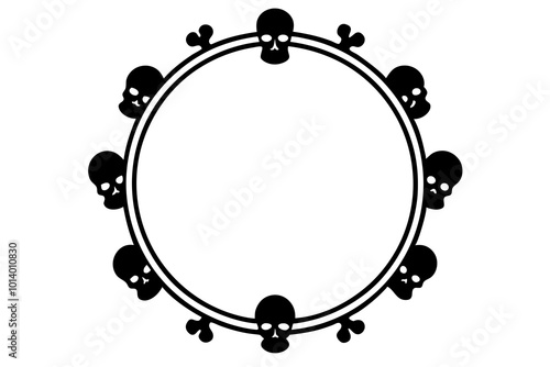 minimalist linear design of round frame made of skulls and bones in black color
