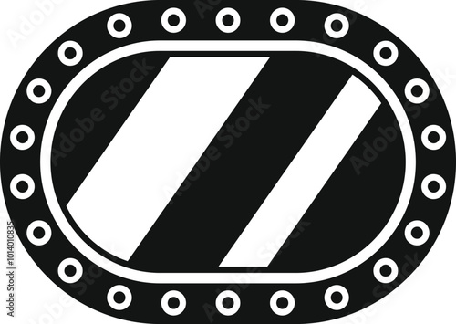 Black and white vector icon of a closed oval porthole with metal rivets, allowing a view from a submersible