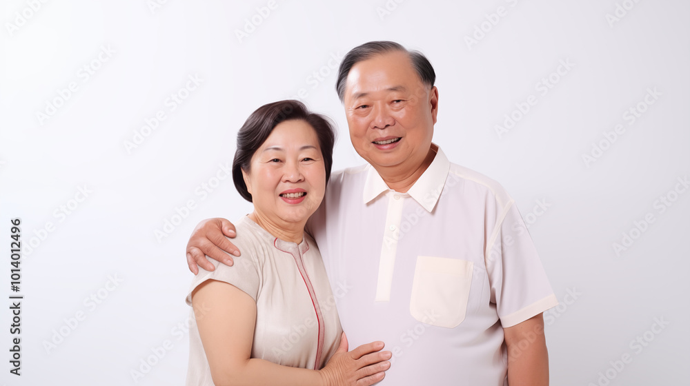 A portrait of an older Asian couple, The concept of health care, mental health, family time A portrait of an older Asian couple, The concept of health care, mental health, family time