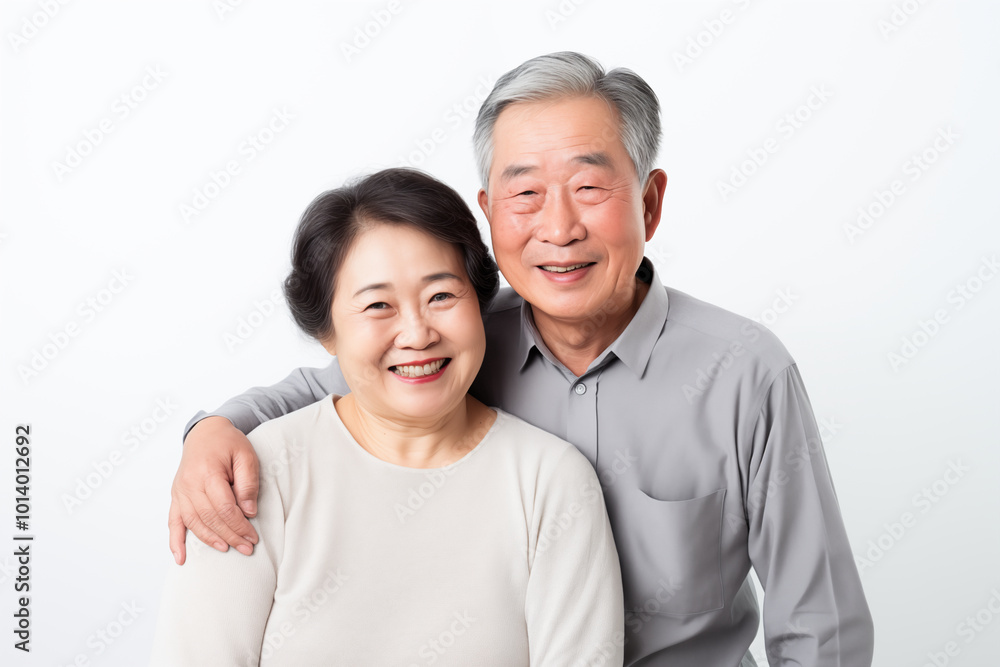 A portrait of an older Asian couple, The concept of health care, mental health, family time 