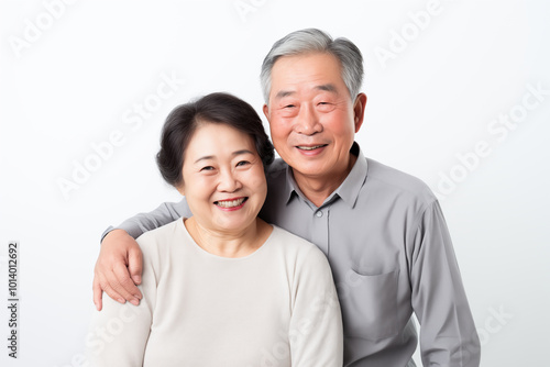 A portrait of an older Asian couple, The concept of health care, mental health, family time 