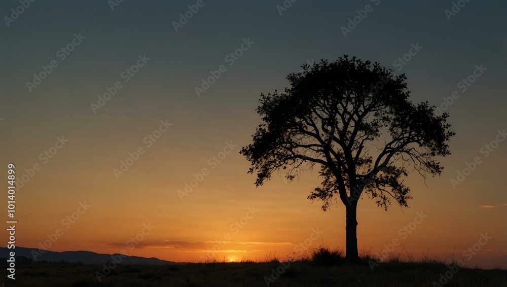 A small tree illuminated by sunlight, standing alone after sunset. A small tree illuminated by sunlight, standing alone after sunset.