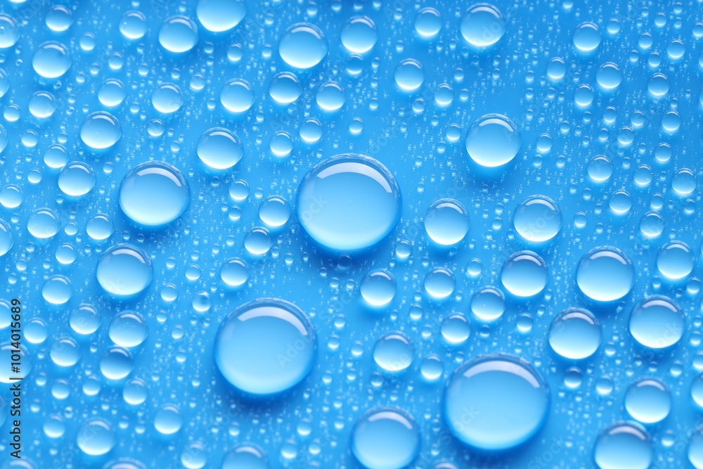 Water drops on blue background, above view Water drops on blue background, above view