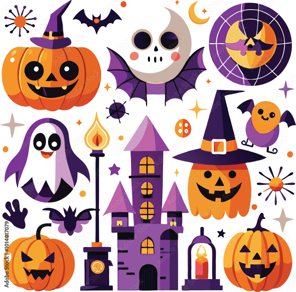 Fototapeta premium Sets of Halloween scary elements spooky items 