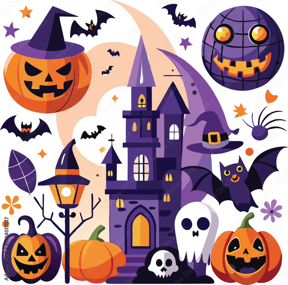 Fototapeta premium Sets of Halloween scary elements spooky items 