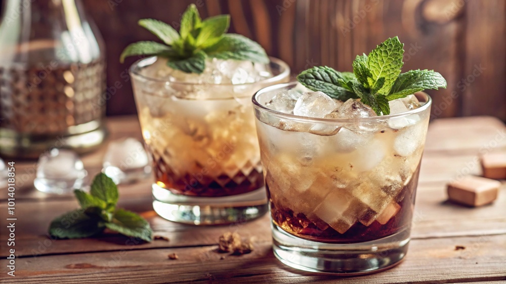 Refreshing mint julep with bourbon and fresh mint, classic summer cocktail. Refreshing mint julep with bourbon and fresh mint, classic summer cocktail.