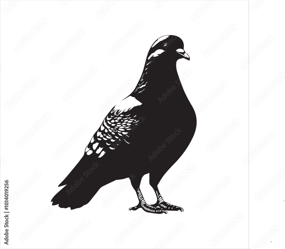 Obraz premium pigeon isolated on white background, bird, silhouette, eagle, vector, flying, animal, illustration, wing, nature, black, birds, dove, feather, wings, tattoo, fly, hawk, design, wildlife, flight, freed