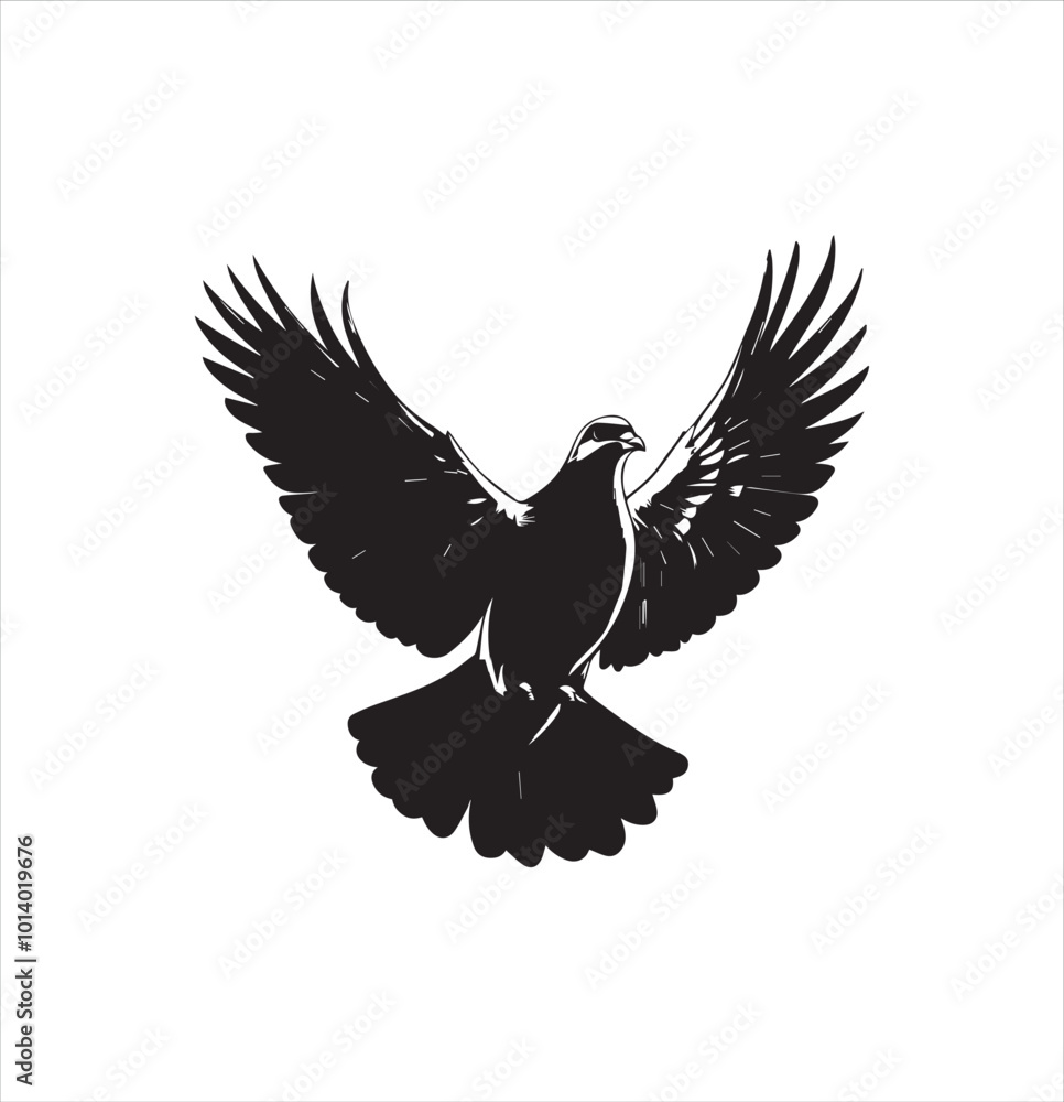 Naklejka premium pigeon isolated on white background, bird, silhouette, eagle, vector, flying, animal, illustration, wing, nature, black, birds, dove, feather, wings, tattoo, fly, hawk, design, wildlife, flight, freed