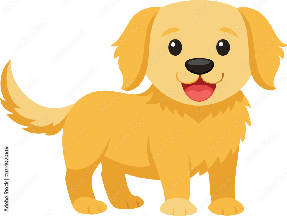 Golden retriever puppy standing with tail wagging, illustrated in a friendly cartoon style Golden retriever puppy standing with tail wagging, illustrated in a friendly cartoon style