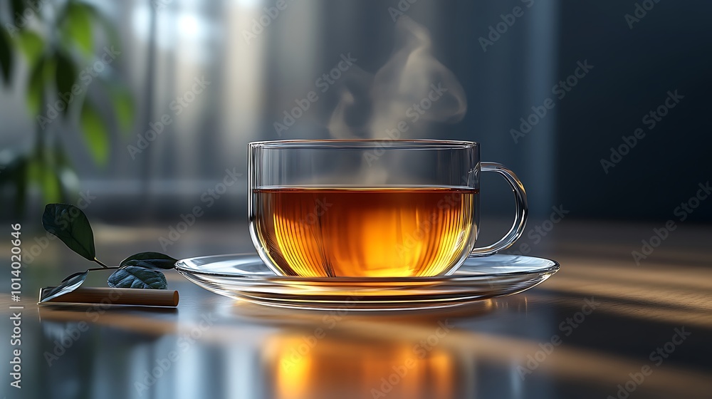 A refreshing cup of tea with mint leaves served on a rustic background A refreshing cup of tea with mint leaves served on a rustic background
