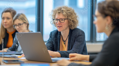 Wallpaper Mural Corporate Business Of A Woman Collaborating With A Tech Team, Business Woman In Management Positions. Torontodigital.ca
