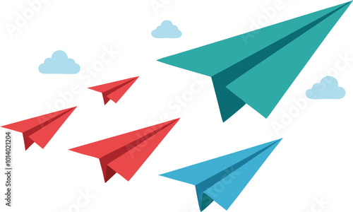 Free Download Colorful paper planes flying together in the sky, illustrated in a simple cartoon style - GFXLoad